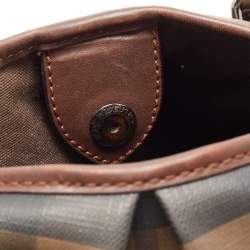 Pre Owned Burberry Dark Brown Smoke Check PVC Small Northfield Tote
