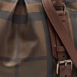Pre Owned Burberry Dark Brown Smoke Check PVC Small Northfield Tote