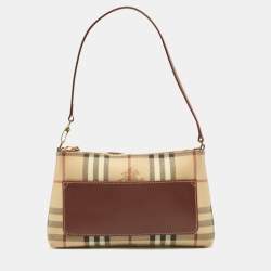 Burberry Beige/Red Haymarket Check PVC and Leather Pochette Bag Burberry