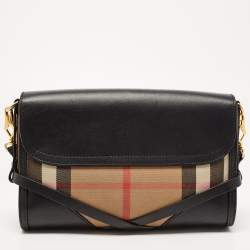مملوكة مسبقًا Burberry Black House Check Canvas and Leather Abbott Shoulder Bag