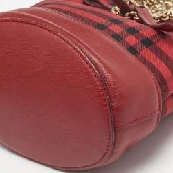 Pre Owned Burberry Red Haymarket Check Canvas and Leather Crossbody Bag