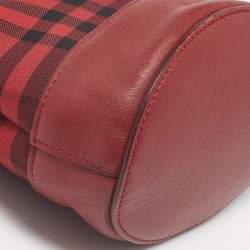 Pre Owned Burberry Red Haymarket Check Canvas and Leather Crossbody Bag