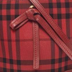 Pre Owned Burberry Red Haymarket Check Canvas and Leather Crossbody Bag