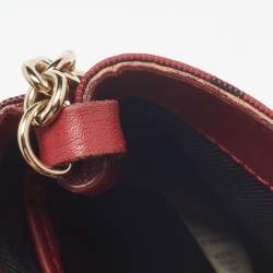 Pre Owned Burberry Red Haymarket Check Canvas and Leather Crossbody Bag