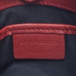 Pre Owned Burberry Red Haymarket Check Canvas and Leather Crossbody Bag