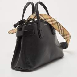 Pre Owned Burberry Black Leather Small Banner Tote