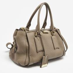 Pre Owned Burberry Grey Grain Leather Gladstone Satchel