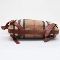 Pre Owned Burberry Beige/Brown House Check Canvas and Leather Hobo