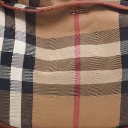 Pre Owned Burberry Beige/Brown House Check Canvas and Leather Hobo