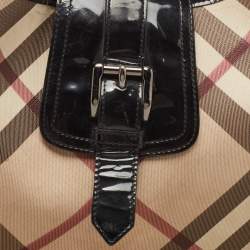 Pre Owned Burberry Black/Beige Nova Check PVC And Patent Leather Brooke Hobo
