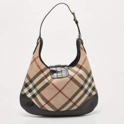Pre Owned Burberry Black/Beige Nova Check PVC And Patent Leather Brooke Hobo