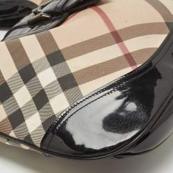 Pre Owned Burberry Black/Beige Nova Check PVC And Patent Leather Brooke Hobo