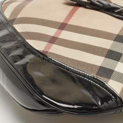 Pre Owned Burberry Black/Beige Nova Check PVC And Patent Leather Brooke Hobo