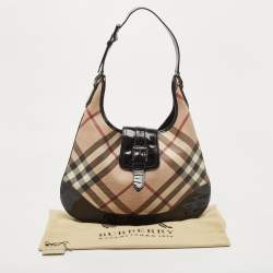 Pre Owned Burberry Black/Beige Nova Check PVC And Patent Leather Brooke Hobo