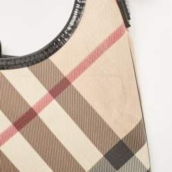 Pre Owned Burberry Black/Beige Nova Check PVC And Patent Leather Brooke Hobo