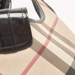 Pre Owned Burberry Black/Beige Nova Check PVC And Patent Leather Brooke Hobo