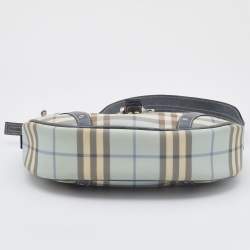 Pre Owned Burberry Blue/Grey Nova Check Coated Canvas and Leather Hobo