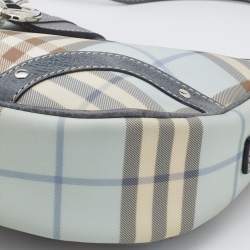 Pre Owned Burberry Blue/Grey Nova Check Coated Canvas and Leather Hobo