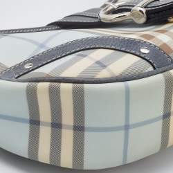 Pre Owned Burberry Blue/Grey Nova Check Coated Canvas and Leather Hobo