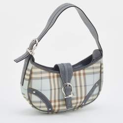 Pre Owned Burberry Blue/Grey Nova Check Coated Canvas and Leather Hobo