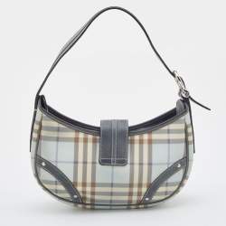 Pre Owned Burberry Blue/Grey Nova Check Coated Canvas and Leather Hobo