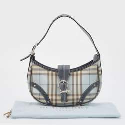 Pre Owned Burberry Blue/Grey Nova Check Coated Canvas and Leather Hobo