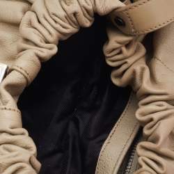 Pre Owned Burberry Cream Leather Drawstring  Hobo