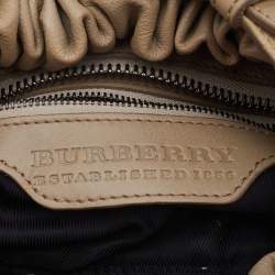 Pre Owned Burberry Cream Leather Drawstring  Hobo