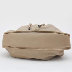 Pre Owned Burberry Cream Leather Drawstring  Hobo