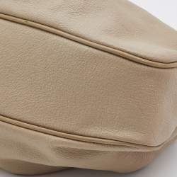 Pre Owned Burberry Cream Leather Drawstring  Hobo