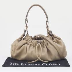 Pre Owned Burberry Cream Leather Drawstring  Hobo