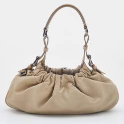 Pre Owned Burberry Cream Leather Drawstring  Hobo