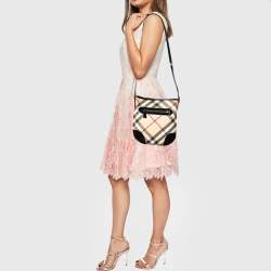 Pre Owned Burberry Beige/Black Supernova Check Coated Canvas and Patent Leather Dryden Crossbody Bag