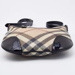 Pre Owned Burberry Beige/Black Supernova Check Coated Canvas and Patent Leather Dryden Crossbody Bag
