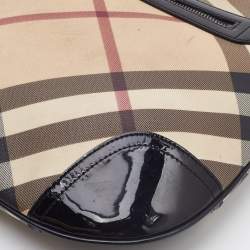 Pre Owned Burberry Beige/Black Supernova Check Coated Canvas and Patent Leather Dryden Crossbody Bag
