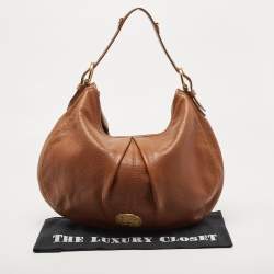 Pre Owned Burberry Brown Leather Logo Hobo