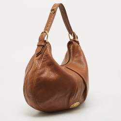 Pre Owned Burberry Brown Leather Logo Hobo