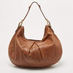 Pre Owned Burberry Brown Leather Logo Hobo