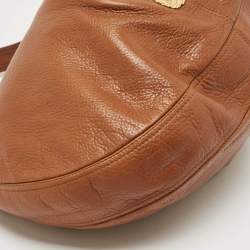 Pre Owned Burberry Brown Leather Logo Hobo