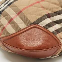 Pre Owned Burberry Brown/Beige House Check Canvas and Leather Large Hoxton Hobo