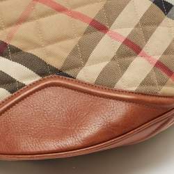 Pre Owned Burberry Brown/Beige House Check Canvas and Leather Large Hoxton Hobo