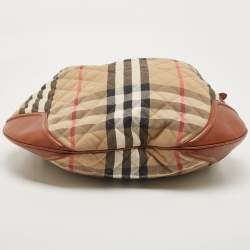 Pre Owned Burberry Brown/Beige House Check Canvas and Leather Large Hoxton Hobo