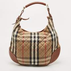Pre Owned Burberry Brown/Beige House Check Canvas and Leather Large Hoxton Hobo