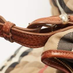 Pre Owned Burberry Brown/Beige House Check Canvas and Leather Large Hoxton Hobo