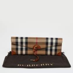 Burberry Beige House Check Canvas and Leather Clutch