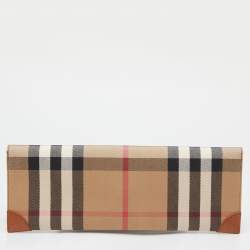 Burberry Beige House Check Canvas and Leather Clutch