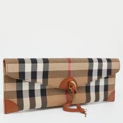 Burberry Beige House Check Canvas and Leather Clutch