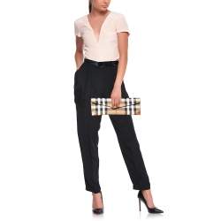 Burberry Beige House Check Canvas and Leather Clutch
