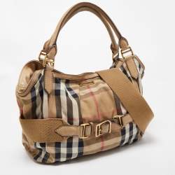 Pre Owned Burberry Beige House Check Canvas and Leather Large Parsons Hobo