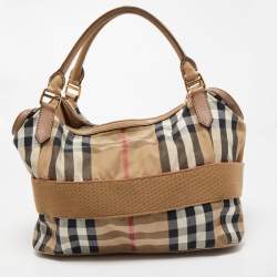 Pre Owned Burberry Beige House Check Canvas and Leather Large Parsons Hobo